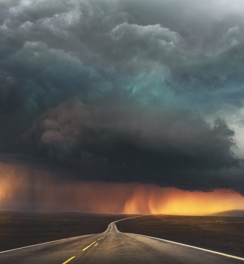 landscape, storm, road